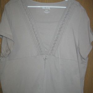 Beige or tan colored